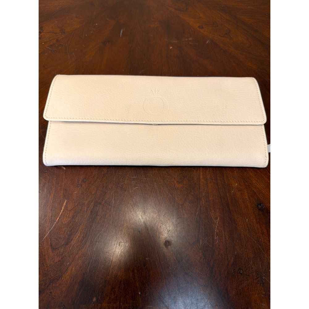 Pandora Jewelry Travel Roll Organizer Cream Faux Leather Trifold Case Cream Blk